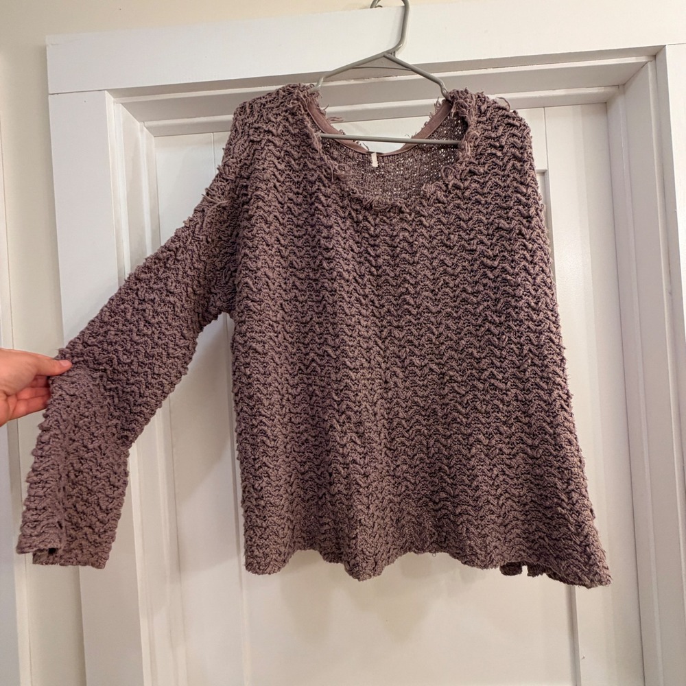 Free People Textured Knit Sweater Women Small Purple Oversized Boho Indie Fairy